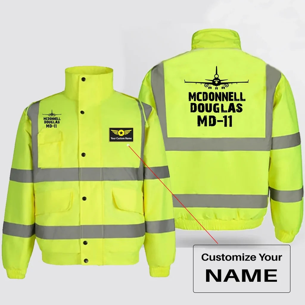 McDonnell Douglas MD-11 & Plane aviation design printed on insulated shell with high-visibility reflective panels reflective.