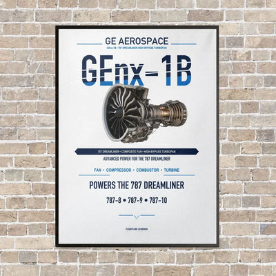 GEnx-1B vertical canvas print - framed - white background