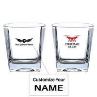 Thumbnail for Drone aviation design on whiskey glass, crystal-clear premium glassware.