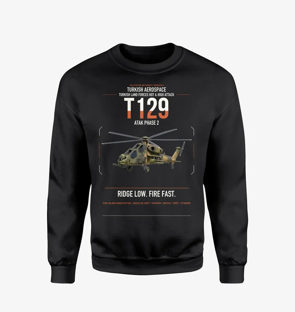 Turkish Aerospace T129 ATAK Phase 2 design on black sweatshirt