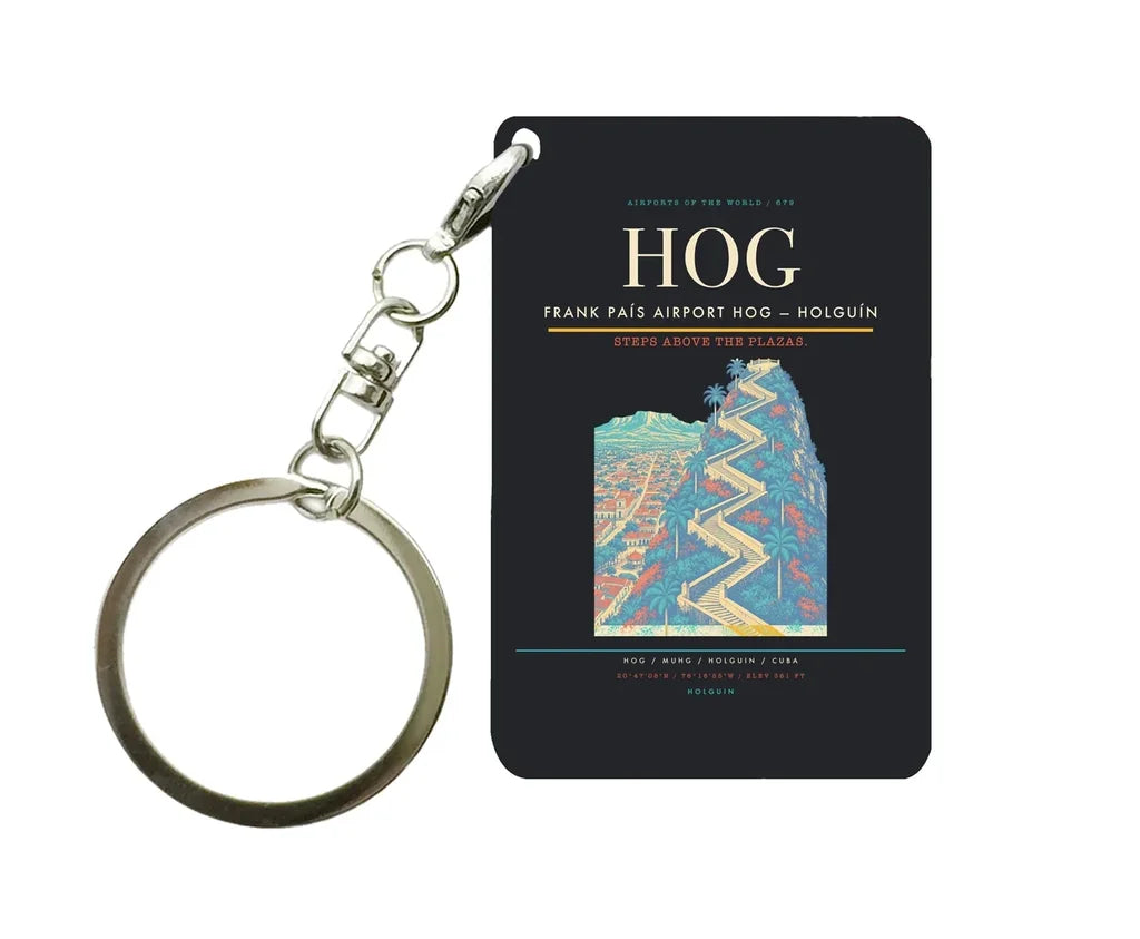 Frank País Airport (HOG) design on black key chain