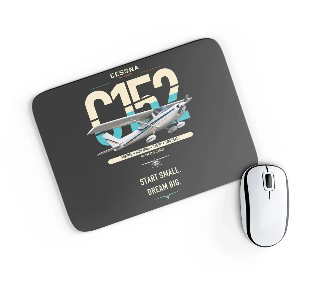 Cessna 152 design on black rectangle mouse pad