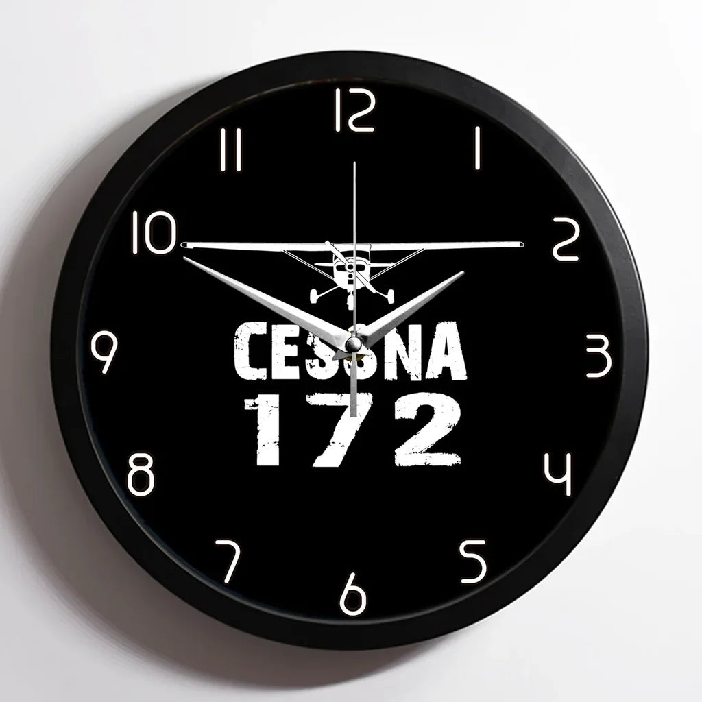 Cessna 172 & Plane aviation design on premium wood and metal wall clock.