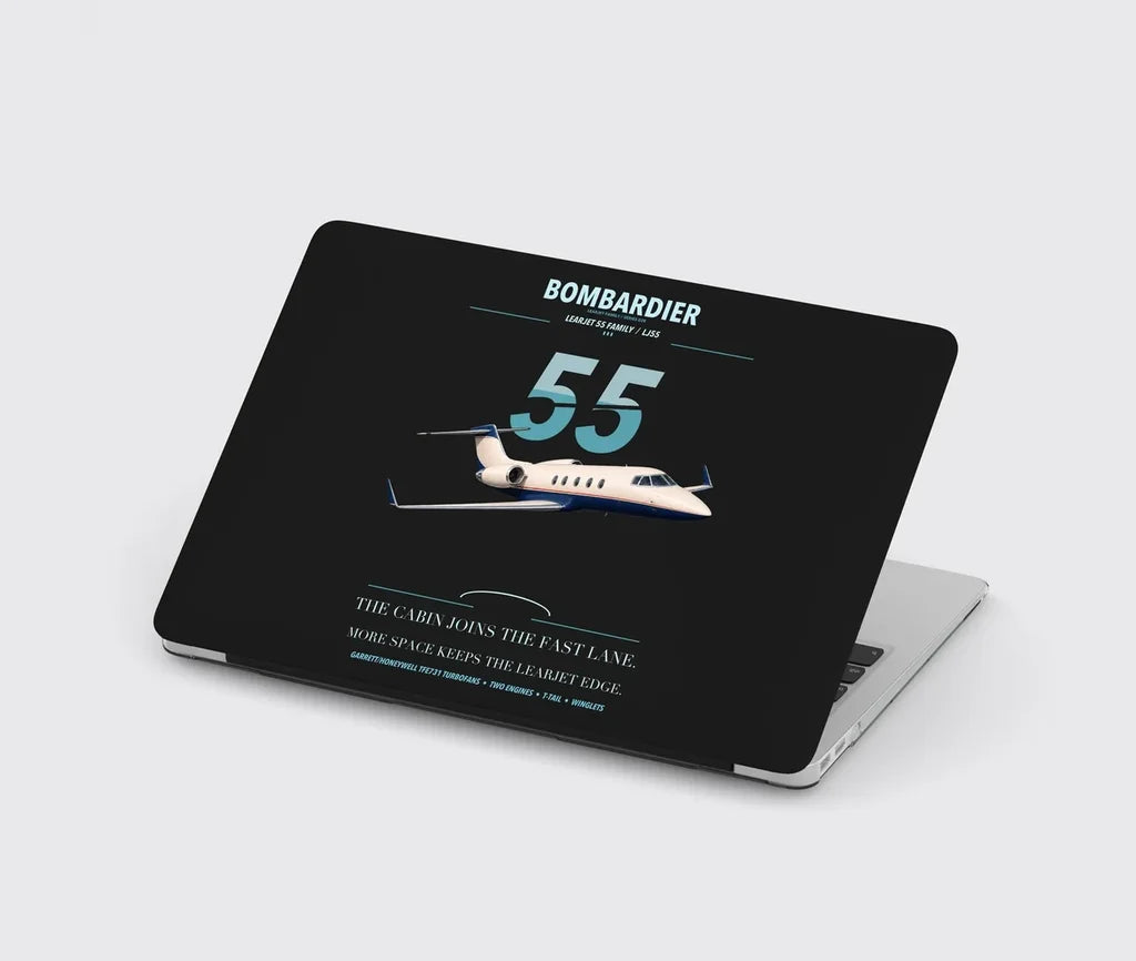 Bombardier Learjet 55 design on black MacBook case