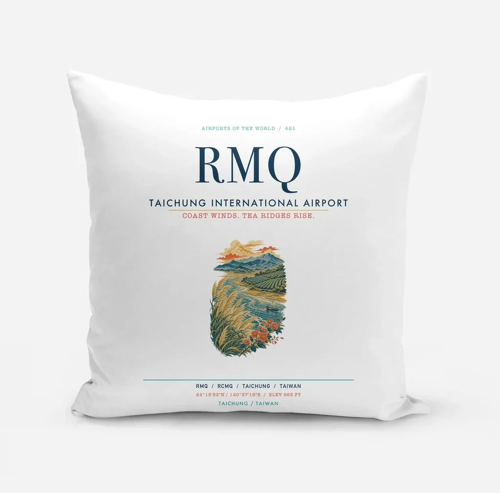 Taichung International Airport (RMQ) design on white pillow