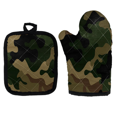 Military Camouflage Army Green Kitchen Glove & Holder aviation design on durable fabric with insulated lining kitchen glove holder.