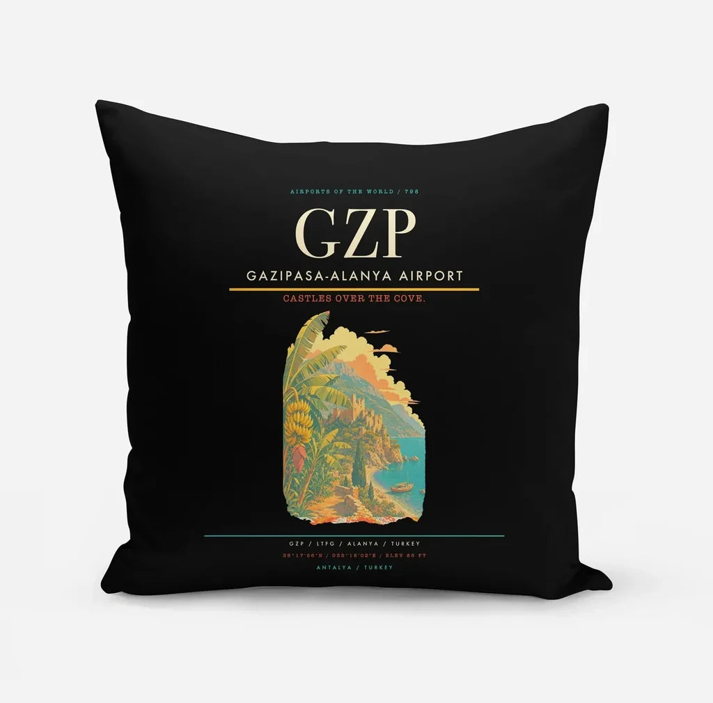 Gazipasa-Alanya Airport (GZP) design on black pillow