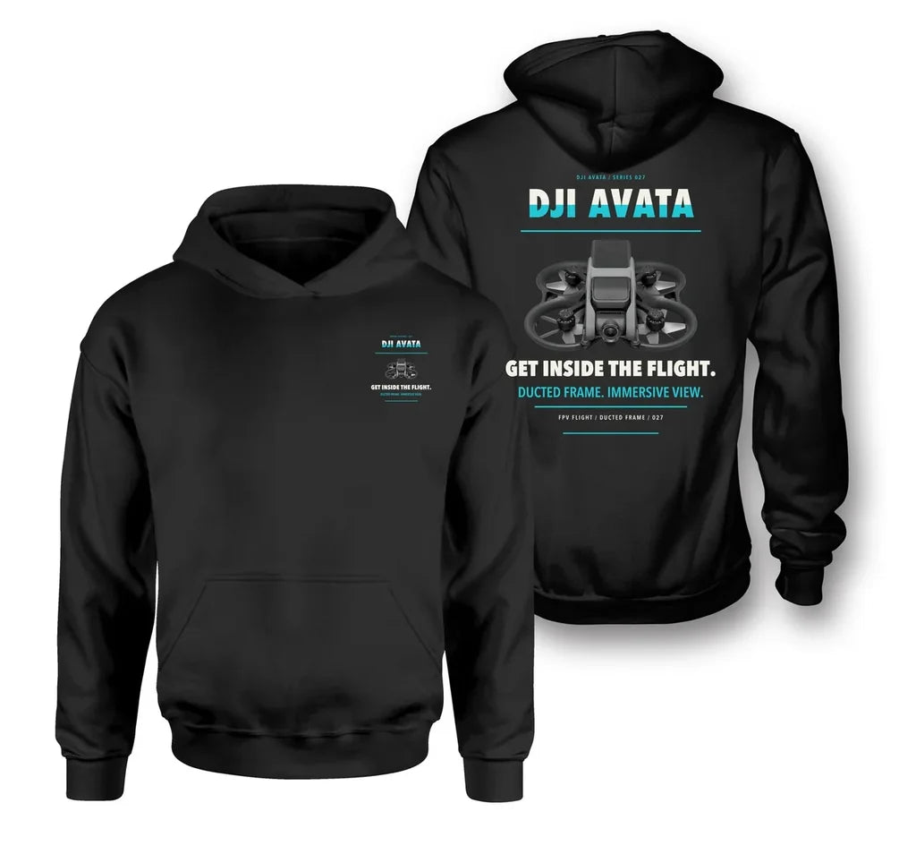 DJI Avata design on black hoodie