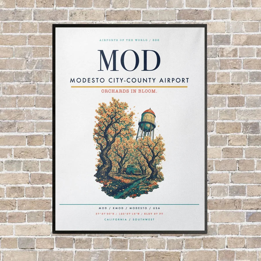 Modesto City-County Airport MOD vertical canvas print - framed - white background