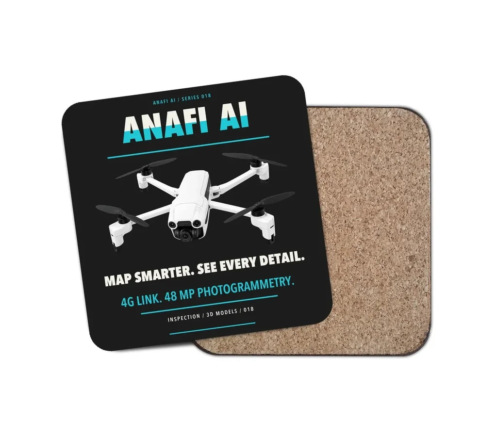Parrot ANAFI Ai design on black 1 piece coaster
