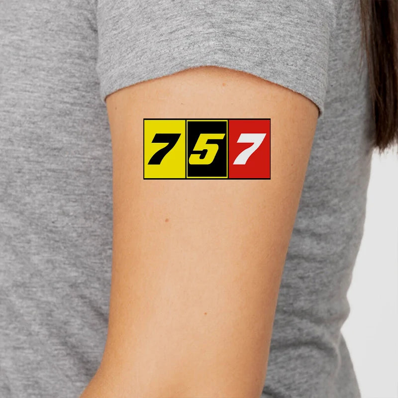Flat Colourful 757 aviation temporary tattoo in skin-safe adhesive paper.
