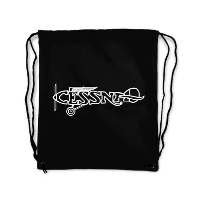 Special Cessna Text aviation design drawstring bag, lightweight polyester construction.