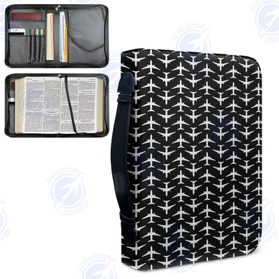 Perfectly Sized Seamless Airplanes Black aviation PU accessories bag in PU faux leather.
