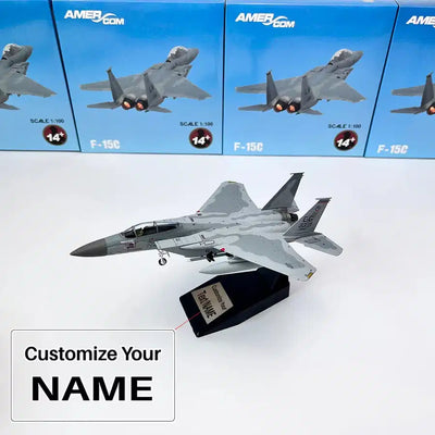 Side view of 1/100 Scale USAF F15C F-15C Eagle Fighter Airplane Model aviation military aircraft model in diecast metal with.