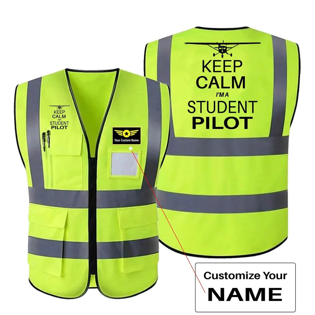 Student aviation design printed on high-visibility reflective fabric reflective vest.