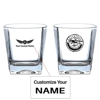 Aviation Lovers aviation design on whiskey glass, crystal-clear premium glassware.