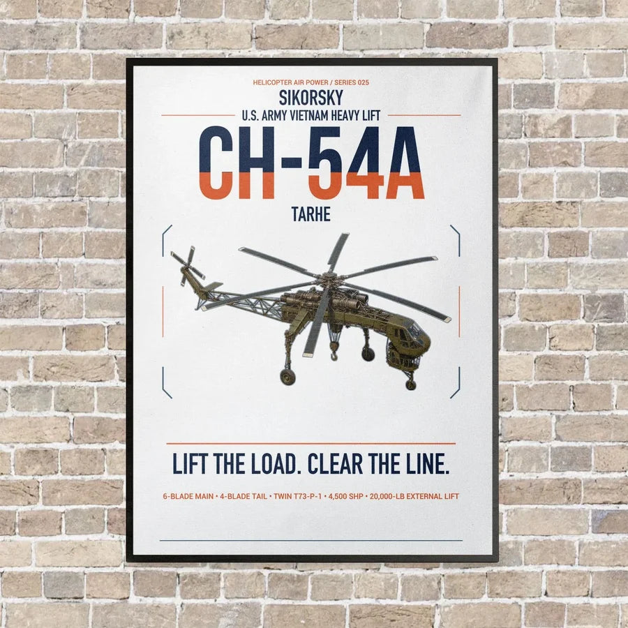 Sikorsky CH-54A Tarhe vertical canvas print - framed - white background