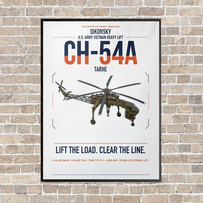 Sikorsky CH-54A Tarhe vertical canvas print - framed - white background