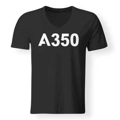 Airbus A350 Flat Text aviation design printed on soft cotton V-neck T-shirt.