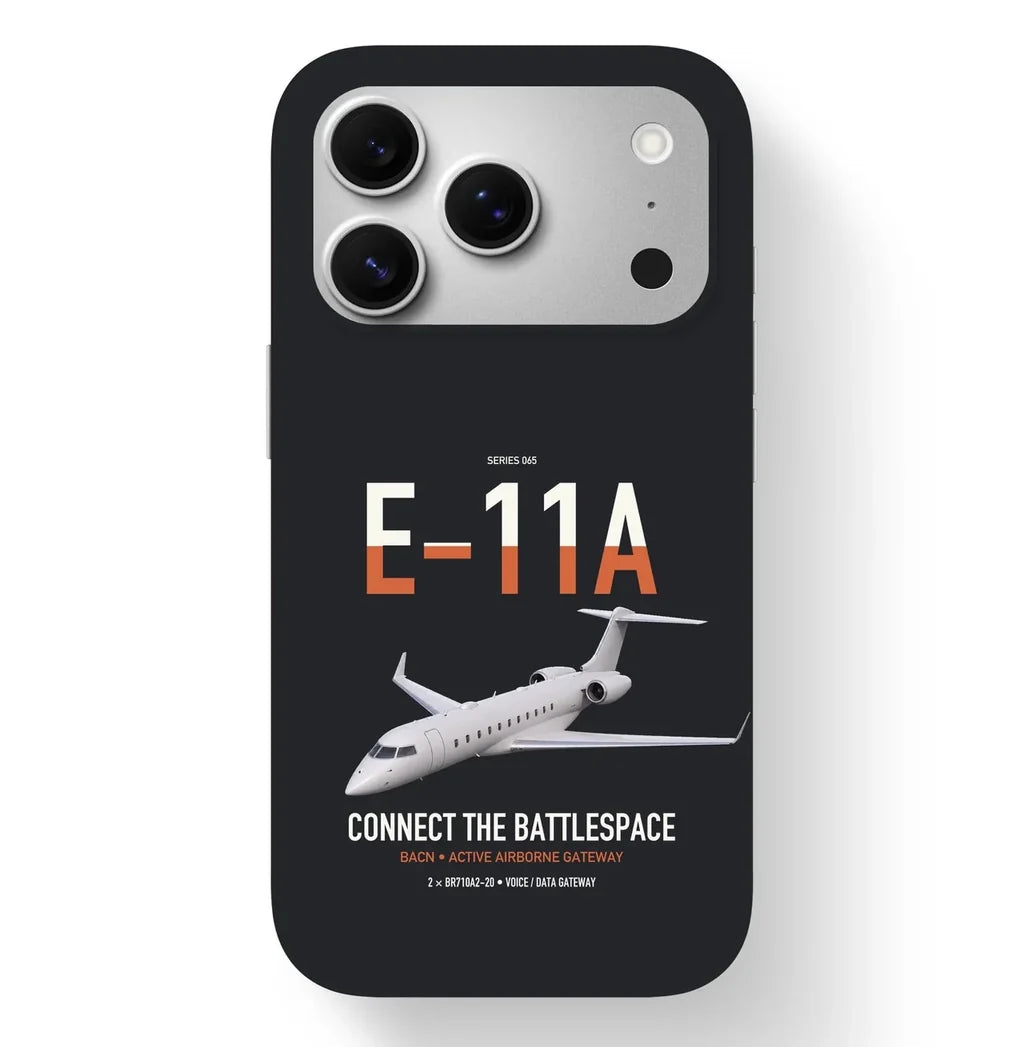 E-11A BACN design on black magsafe iphone case, for iPhone 17 Pro