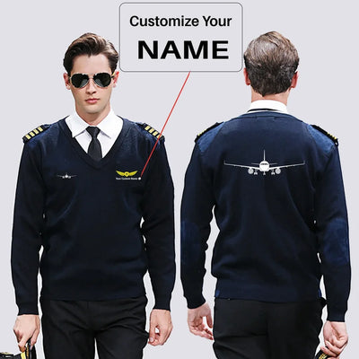 Airbus A320 Silhouette aviation design on premium wool blend wool pilot sweater.