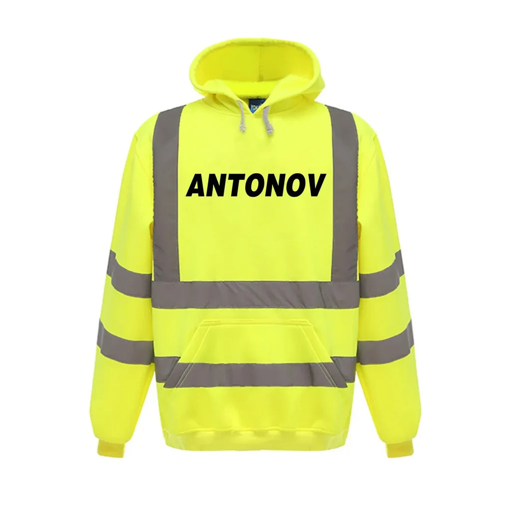 Antonov & Text aviation design on cotton blend with reflective panels reflective hoodie.