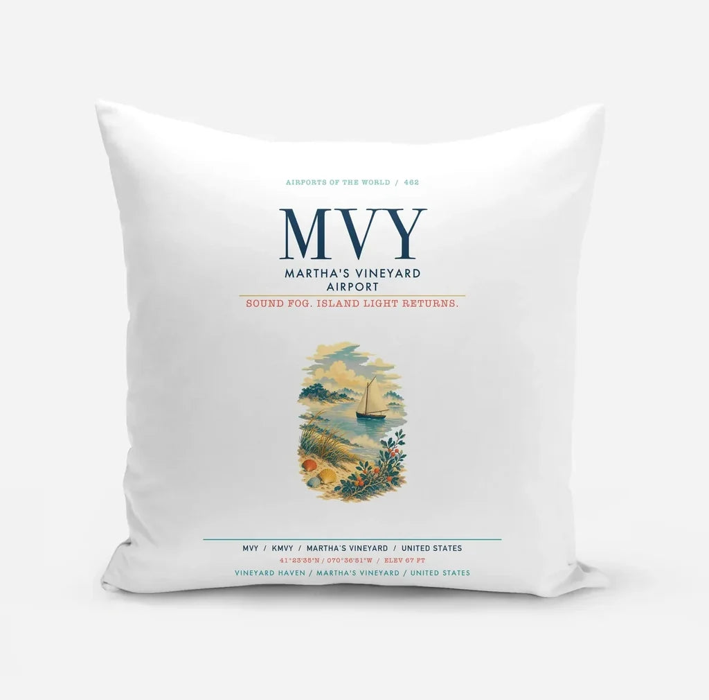 Martha's Vineyard Airport (MVY) design on white pillow