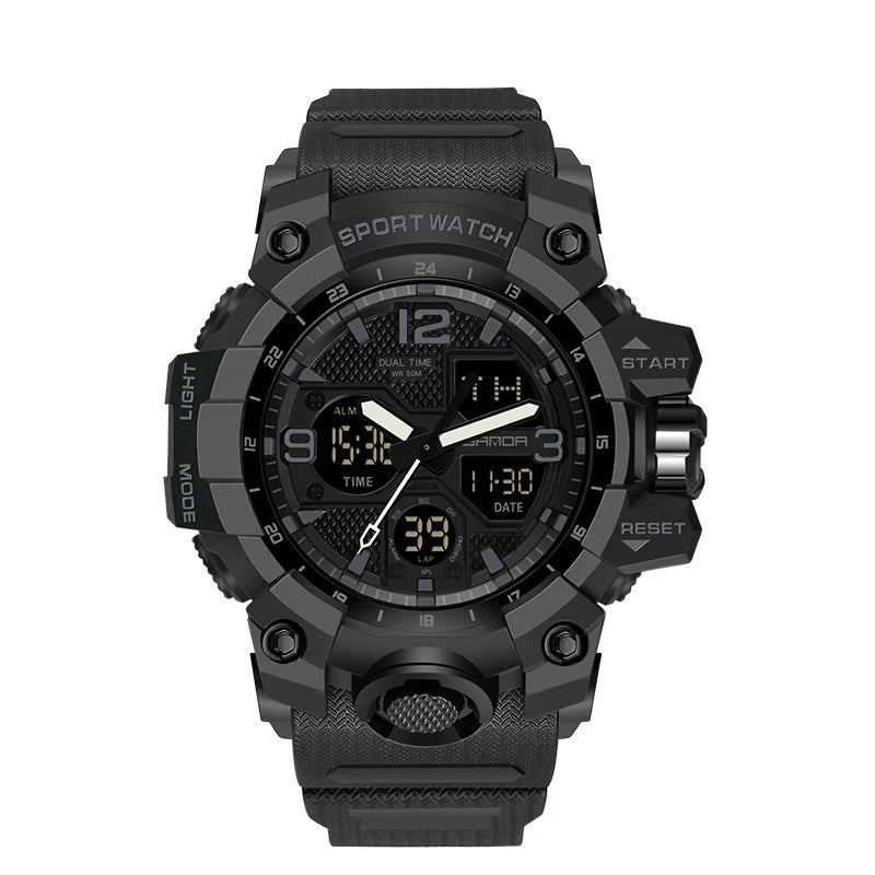 New Shock aviation shock-resistant pilot watch, rugged stainless steel body with engraved detail.