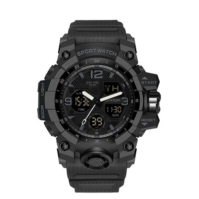 New Shock aviation shock-resistant pilot watch, rugged stainless steel body with engraved detail.