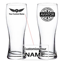 Thumbnail for %100 Original Aviator aviation design on pilsner glass, tall pilsner glassware.