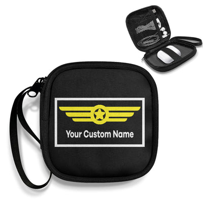 Custom Name (Badge 1) Portable aviation design portable headphone bag, padded polyester construction.