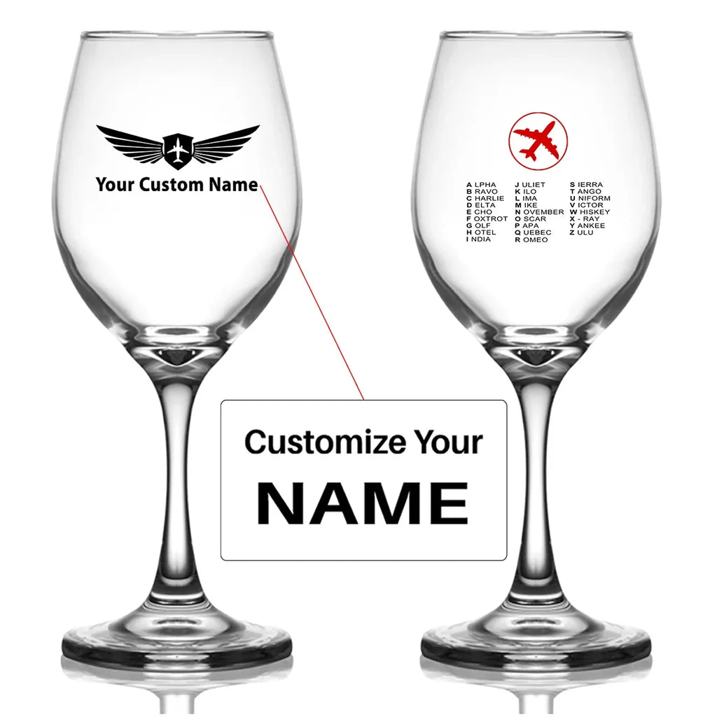 Customisable Aviation Alphabet Wine Glass