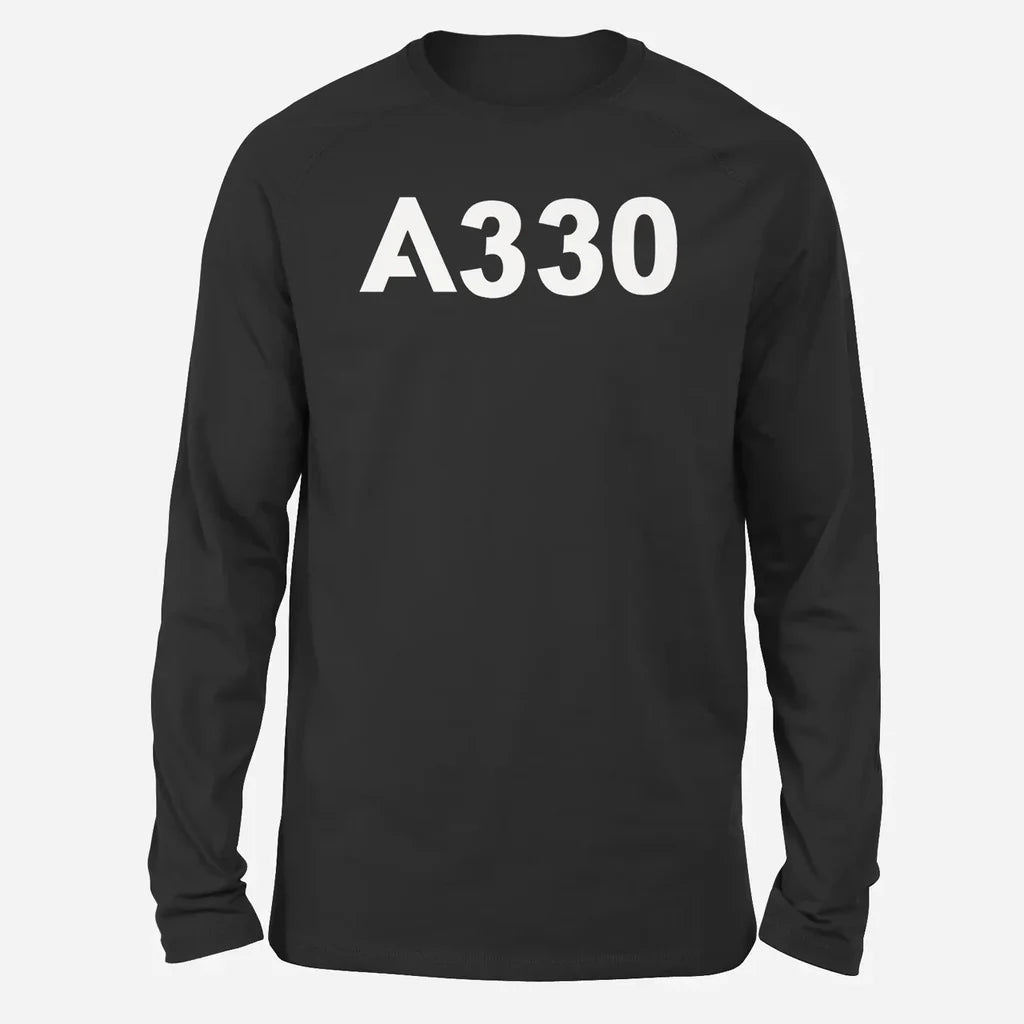 Airbus A330 Flat Text Long-Sleeve aviation design printed on soft cotton long-sleeve T-shirt.