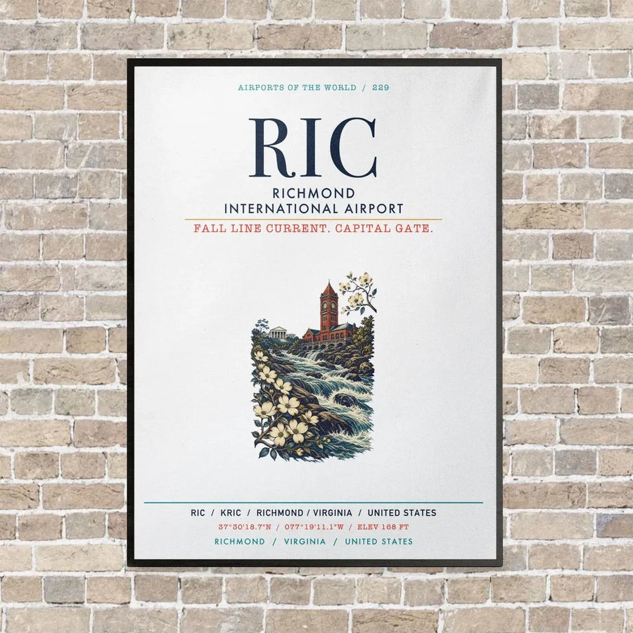 Richmond International Airport RIC vertical canvas print - framed - white background