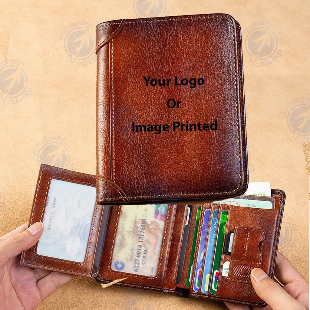 Custom Design Image Logo aviation design leather wallet, leather construction.