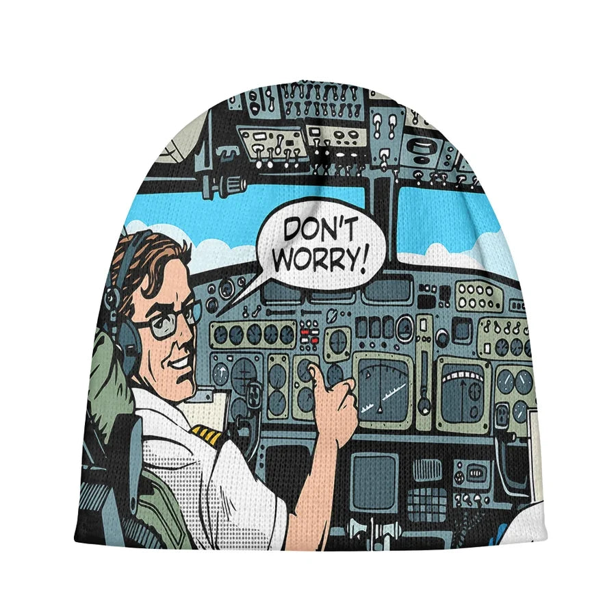 Don't Worry Thumb Up Captain aviation embroidery on soft knit fabric 3D knit beanie.