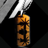 Thumbnail for Military Plane at Sunset aviation necklace, polished metal body with engraved detail.