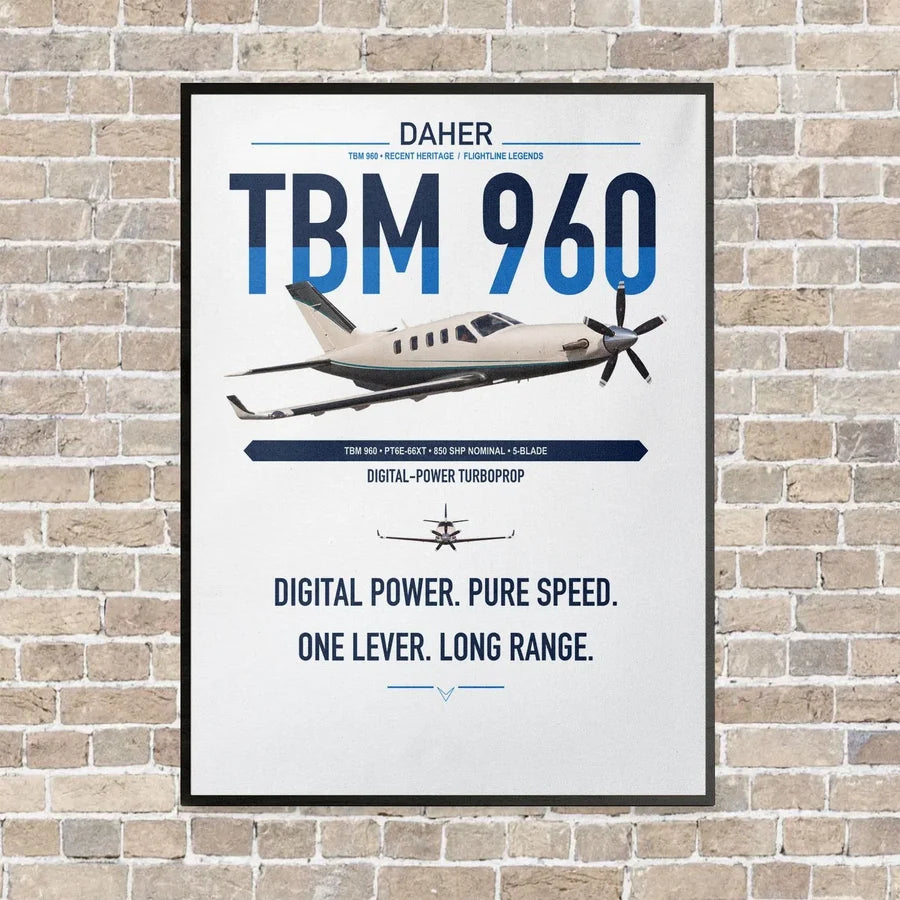 Daher TBM 960 vertical canvas print - framed - white background