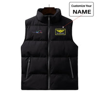 Thumbnail for Multicolor Airplane aviation design printed on quilted padding with sleeveless design puffy vest.