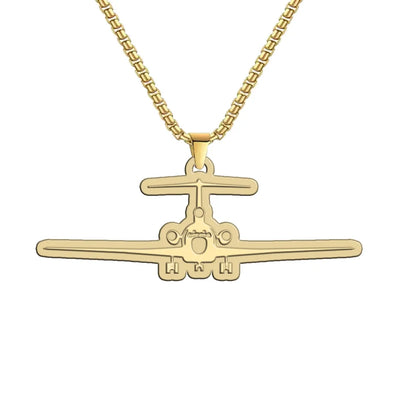 Boeing 727 Silhouette aviation hollow necklace, polished metal body with engraved detail.
