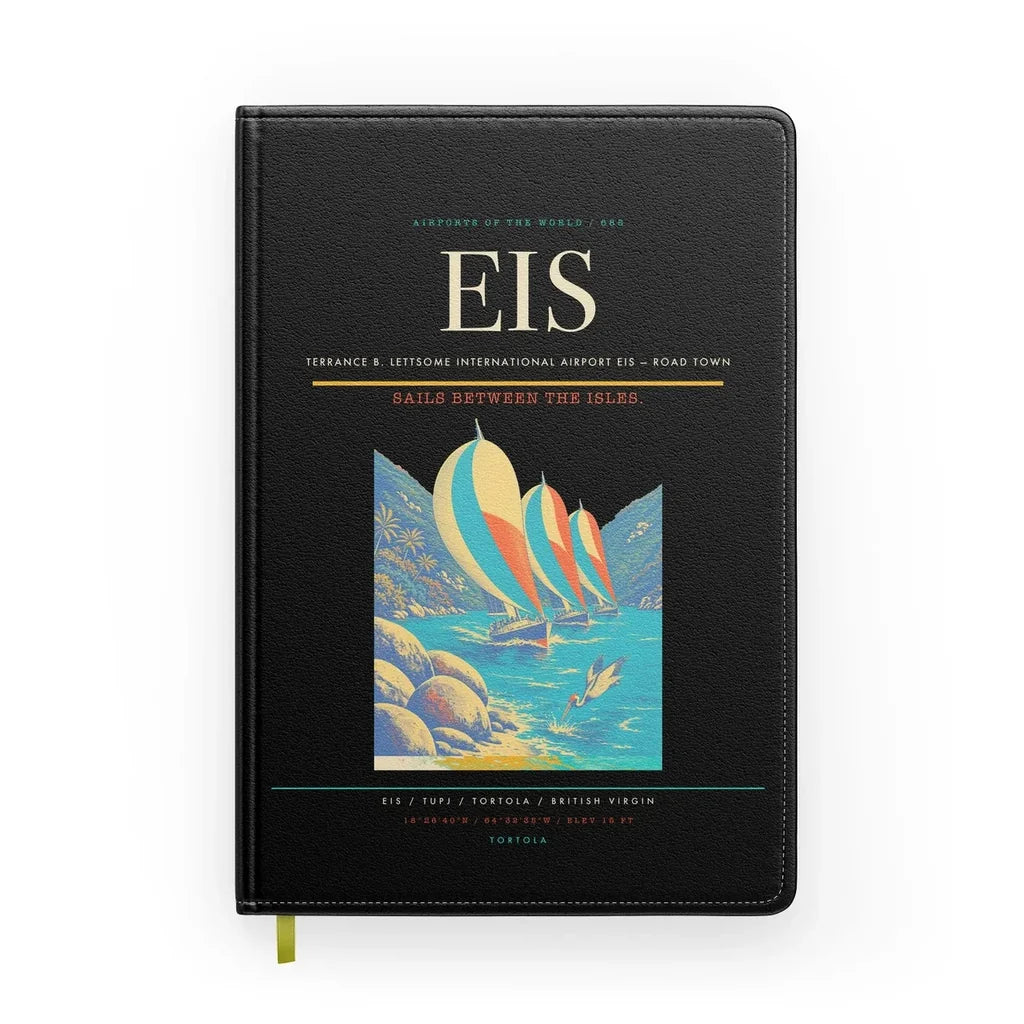 Terrance B. Lettsome International Airport (EIS) design on black notebook