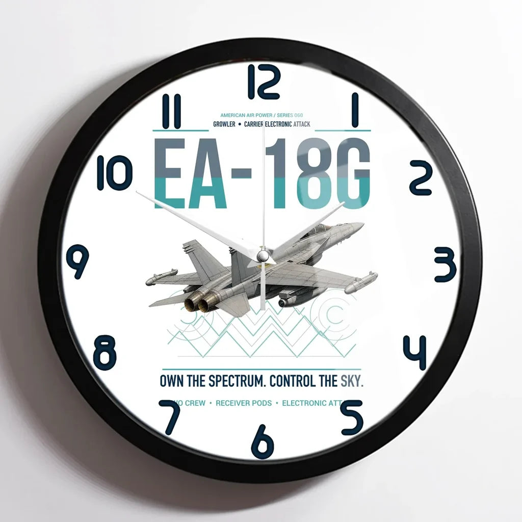 EA-18G Growler design on white framed wall clock