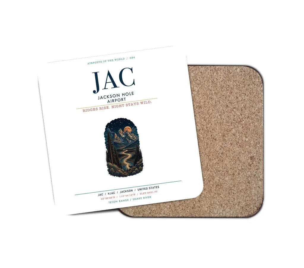 Jackson Hole Airport (JAC) design on white 1 piece coaster