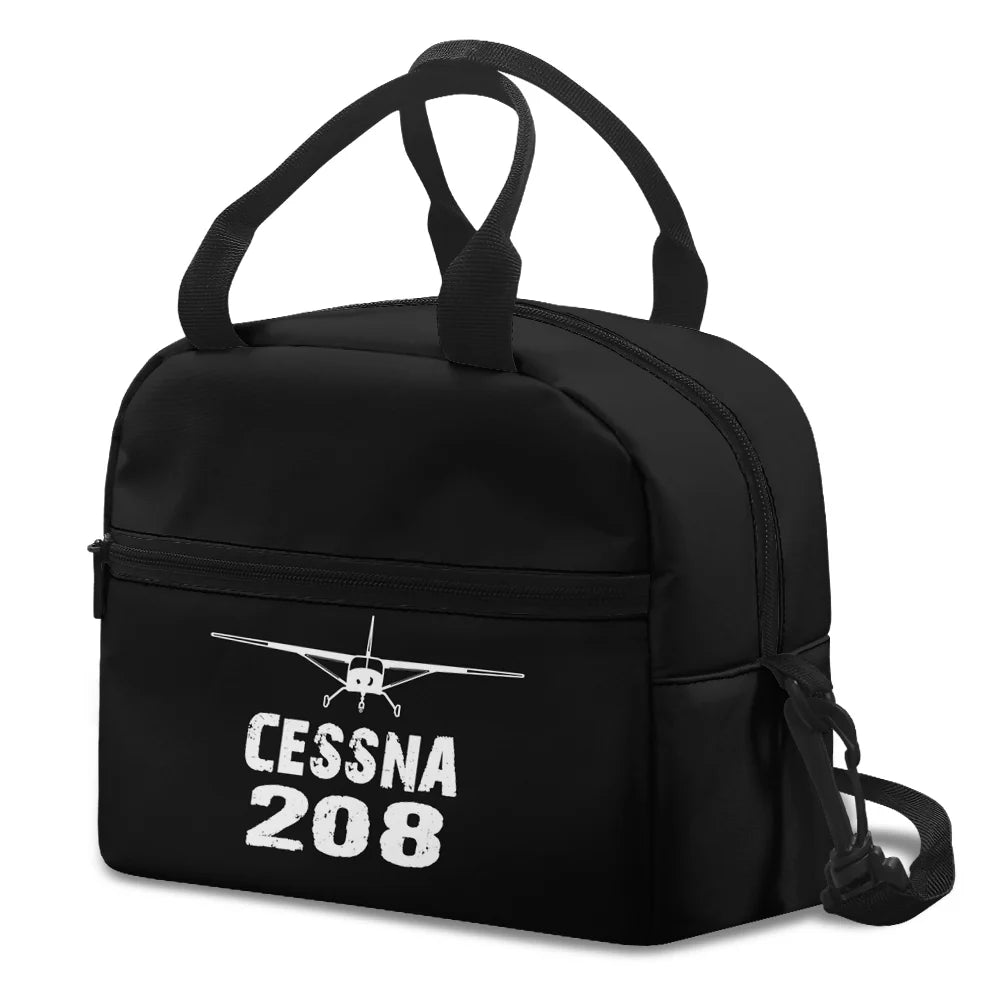 Cessna 208 & Plane aviation design lunch bag, insulated polyester construction.