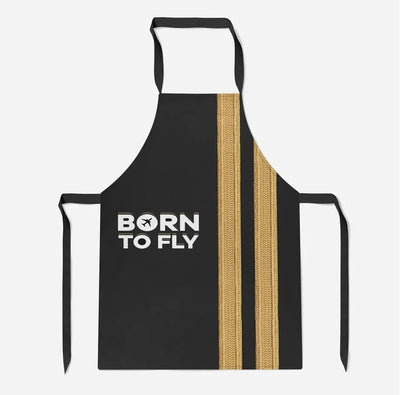 Born To Fly & Pilot Epaulettes (2 Lines) aviation design on durable cotton blend kitchen apron.