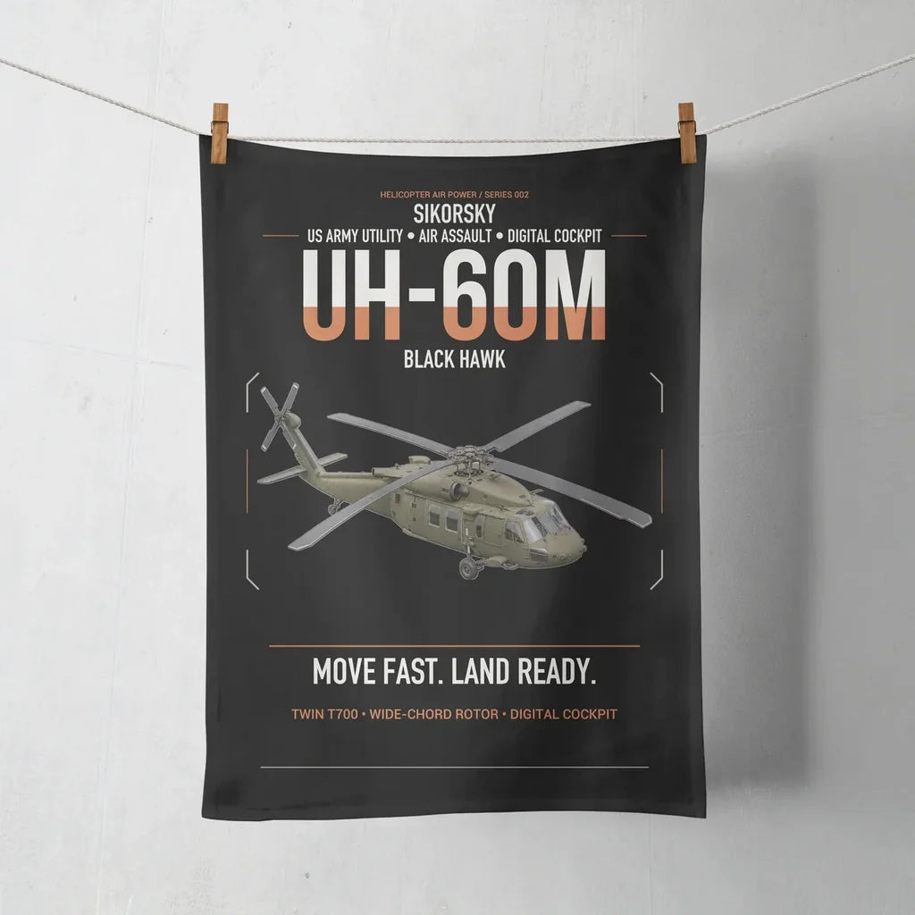 Sikorsky UH-60M Black Hawk design on black towel