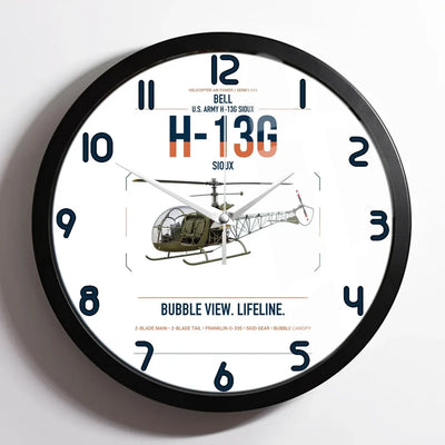 Bell H-13G Sioux design on white framed wall clock
