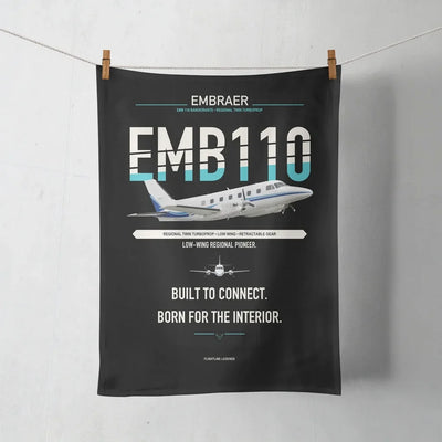 Embraer EMB 110 Bandeirante design on black towel