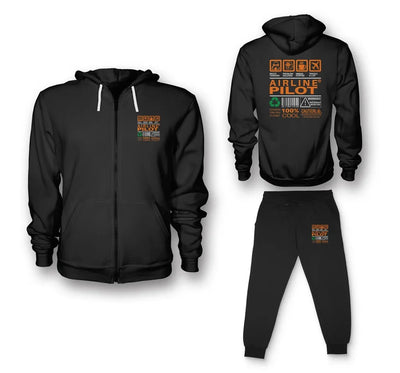 Airline Pilot Label aviation design on soft cotton blend zipped hoodie and sweatpants set.
