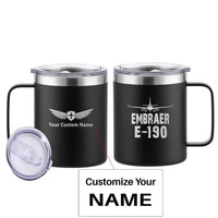 Thumbnail for Embraer E-190 & Plane aviation design on laser-engraved mug, permanent laser engraving on stainless.